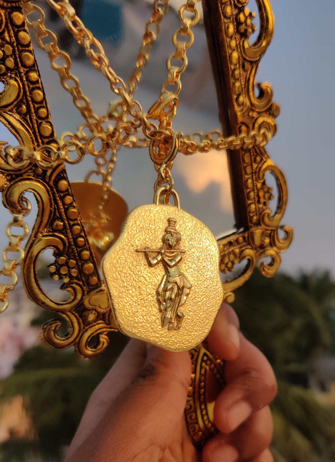Krishna and Cow Pendant